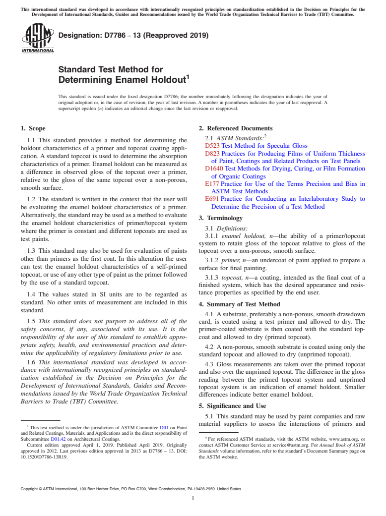 ASTM D7786-13(2019) - Standard Test Method for Determining Enamel Holdout