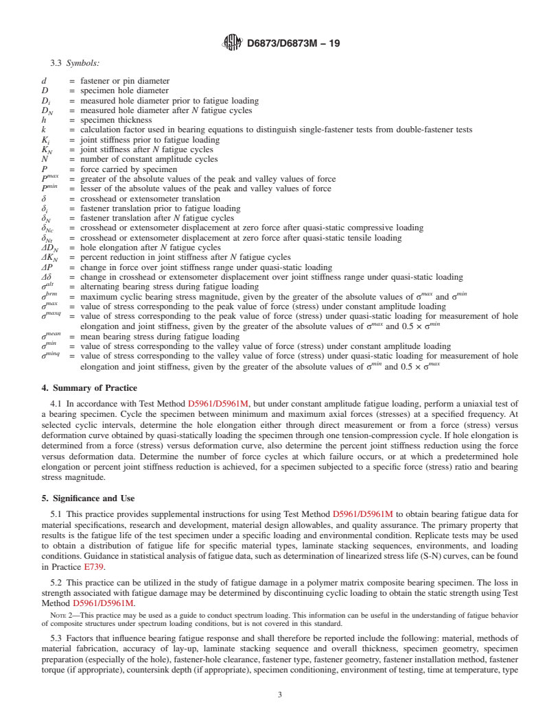 REDLINE ASTM D6873/D6873M-19 - Standard Practice for  Bearing Fatigue Response of Polymer Matrix Composite Laminates