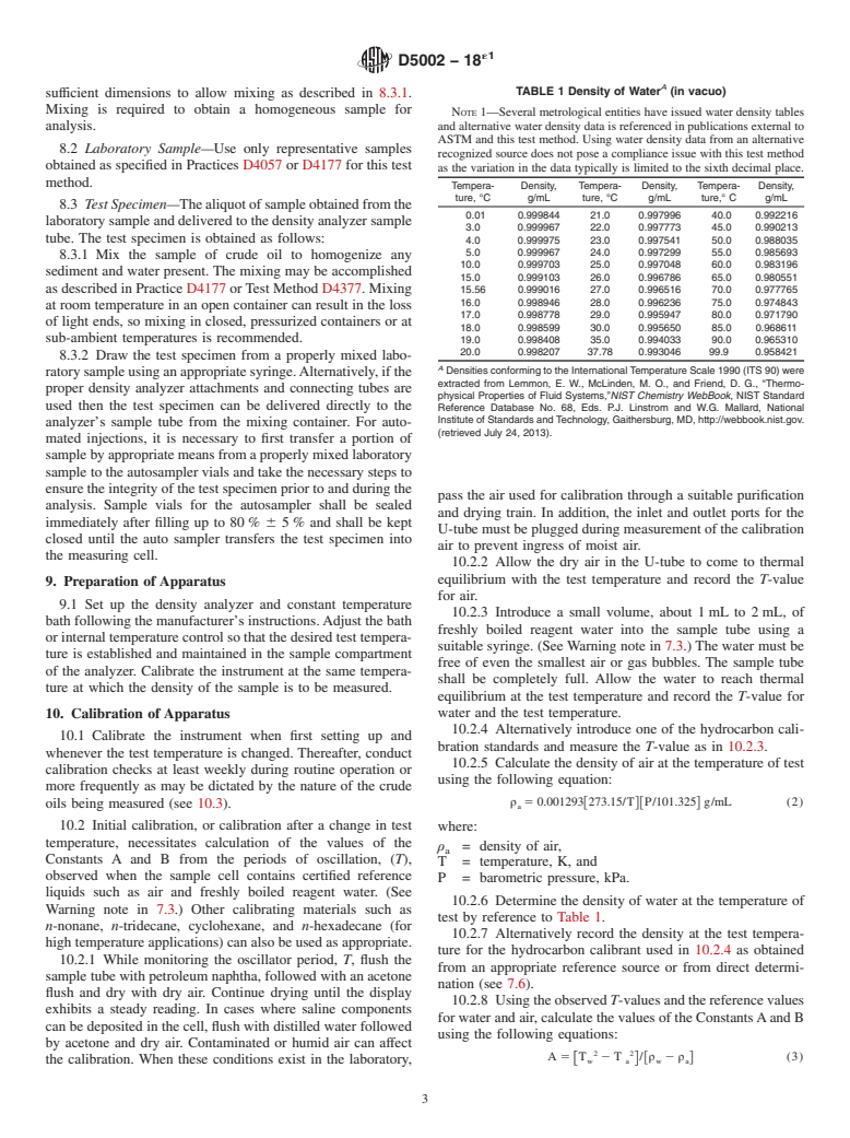 ASTM D5002-18e1 - Standard Test Method for  Density, Relative Density, and API Gravity of Crude Oils by  Digital Density Analyzer