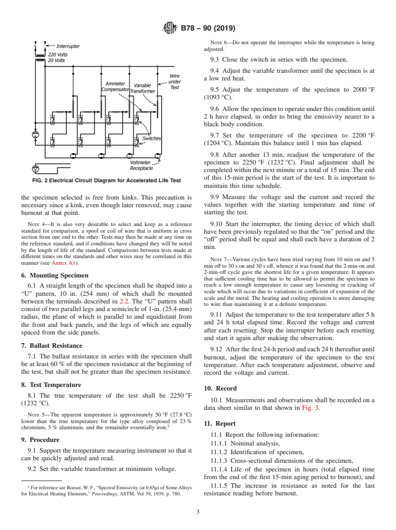 ASTM B78-90(2019) - Standard Test Method of Accelerated Life of Iron-Chromium-Aluminum Alloys for Electrical  Heating