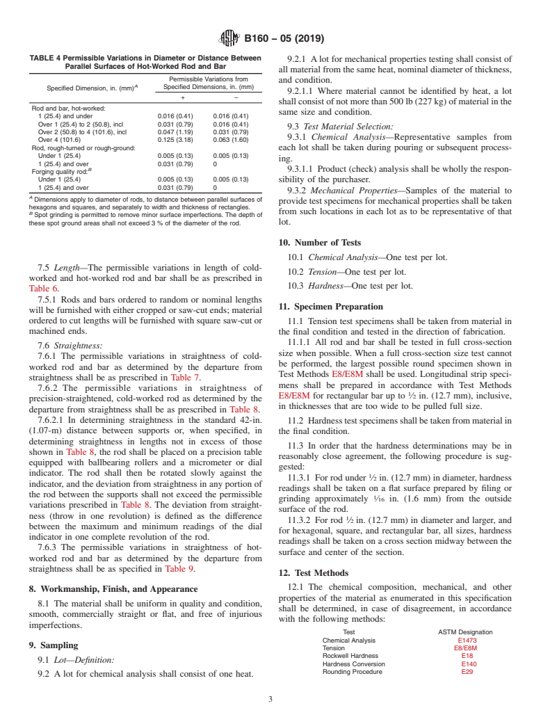 ASTM B160-05(2019) - Standard Specification for Nickel Rod and Bar