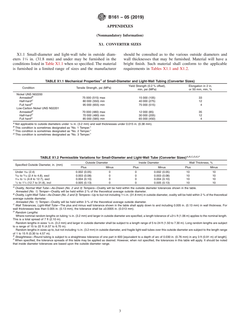 ASTM B161-05(2019) - Standard Specification for Nickel Seamless Pipe and Tube