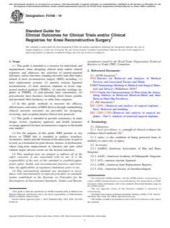 ASTM F3108-19 ASTM F3108-19 - Standard Guide for Clinical Outcomes for Clinical Trials and/or Clinical Registries for Knee Reconstructive Surgery - Page 1 preview