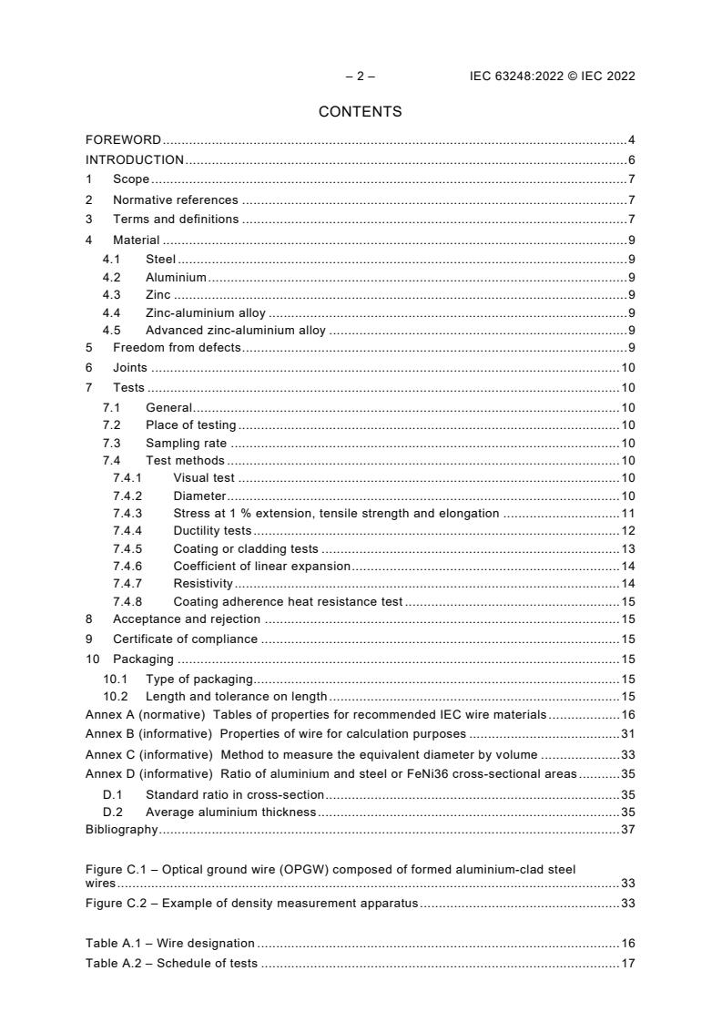 IEC 63248:2022 IEC 63248:2022 - Conductors for overhead lines - Coated or cladded metallic wire for concentric lay stranded conductors - Page 4 preview