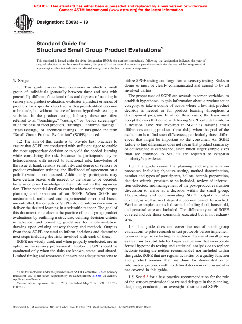 ASTM E3093-19 - Standard Guide for Structured Small Group Product Evaluations