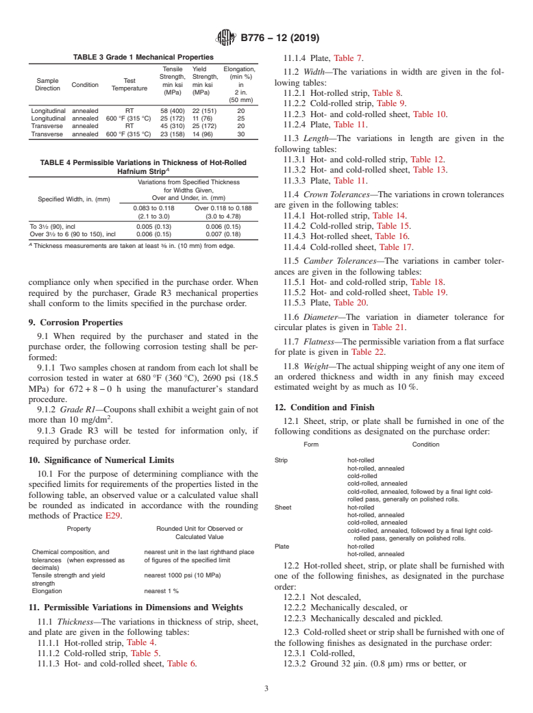 ASTM B776-12(2019) - Standard Specification for Hafnium and Hafnium Alloy Strip, Sheet, and Plate