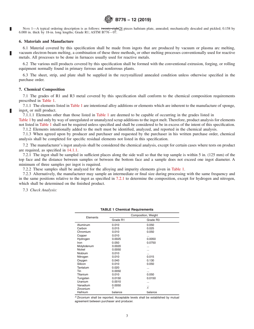 REDLINE ASTM B776-12(2019) - Standard Specification for Hafnium and Hafnium Alloy Strip, Sheet, and Plate