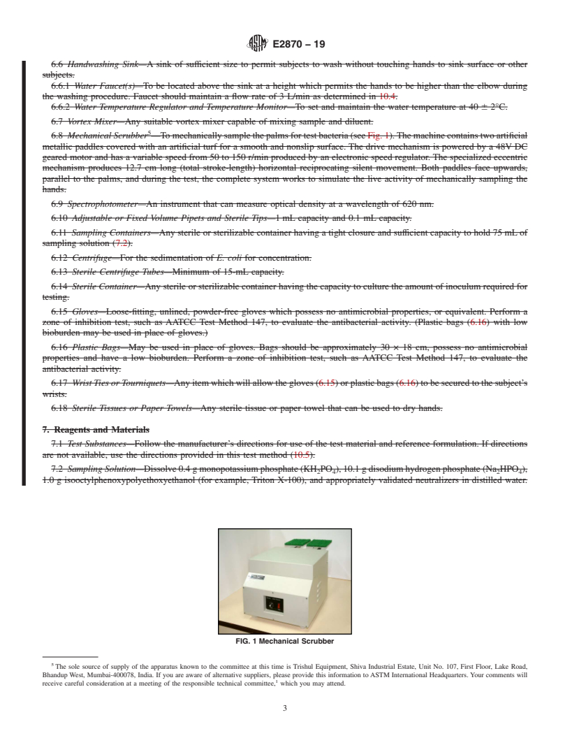 REDLINE ASTM E2870-19 - Standard Practice for Evaluating Relative Effectiveness of Antimicrobial Handwashing  Formulations using the Palmar Surface and Mechanical Hand Sampling