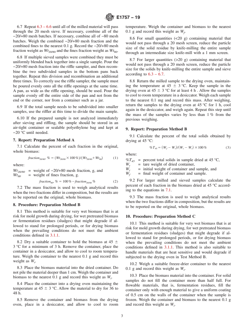 ASTM E1757-19 - Standard Practice for  Preparation of Biomass for Compositional Analysis