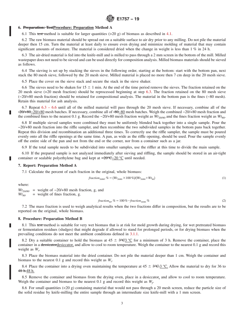 REDLINE ASTM E1757-19 - Standard Practice for  Preparation of Biomass for Compositional Analysis