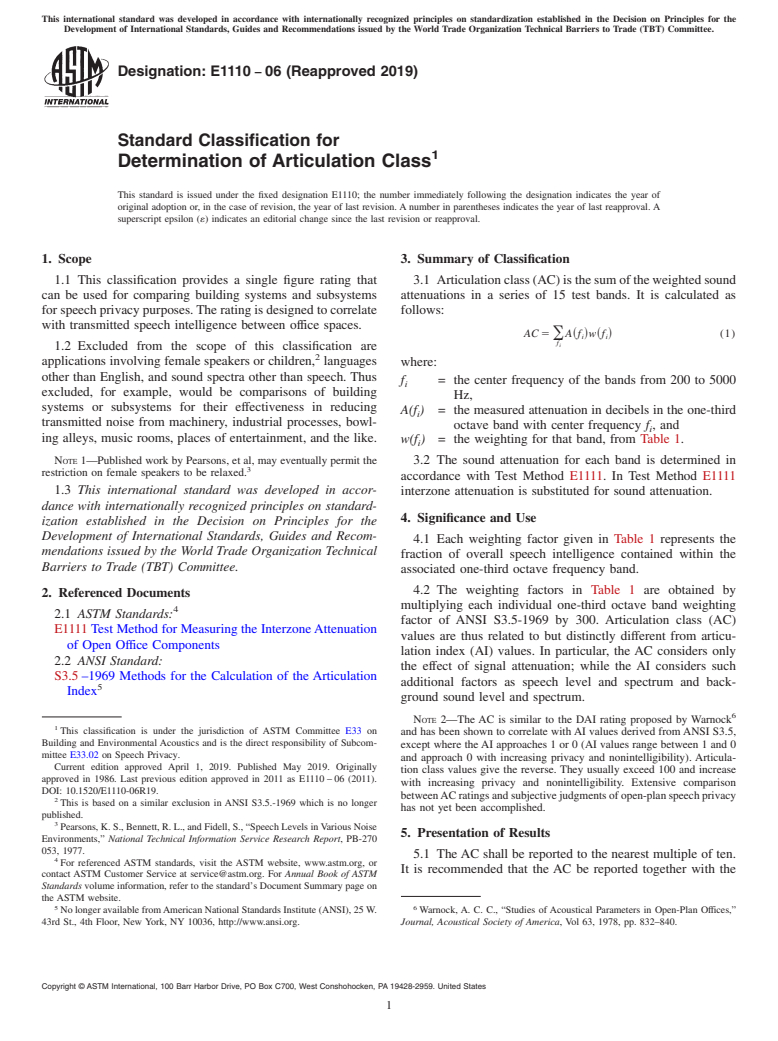 ASTM E1110-06(2019) - Standard Classification for Determination of Articulation Class