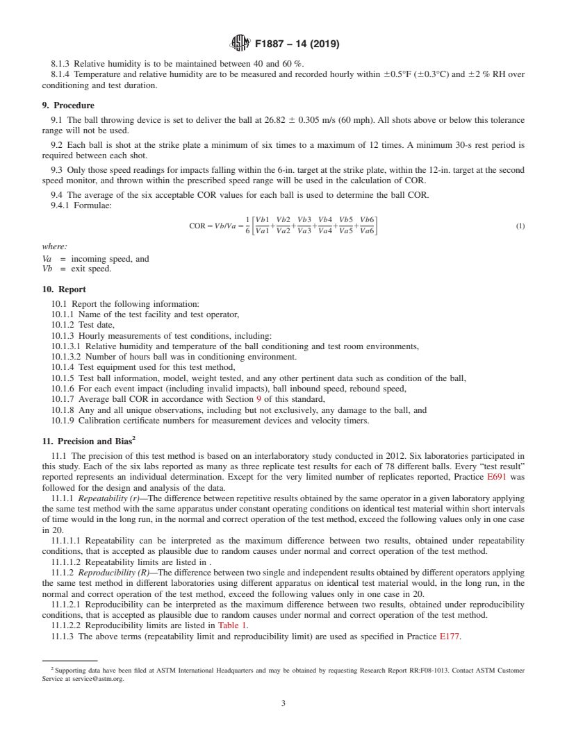 REDLINE ASTM F1887-14(2019) - Standard Test Method for  Measuring the Coefficient of Restitution (COR) of Baseballs  and Softballs