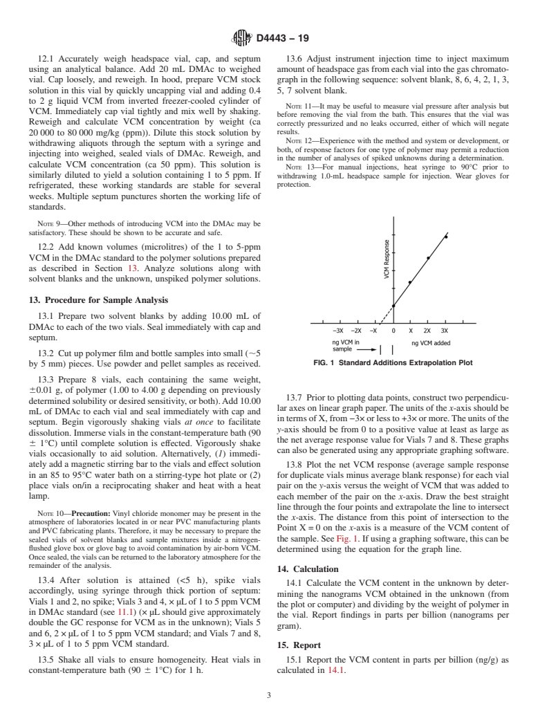 ASTM D4443-19 - Standard Test Method for  Determining Residual Vinyl Chloride Monomer Content in PPB  Range in Vinyl Chloride Homo- and Co-Polymers by Headspace Gas Chromatography