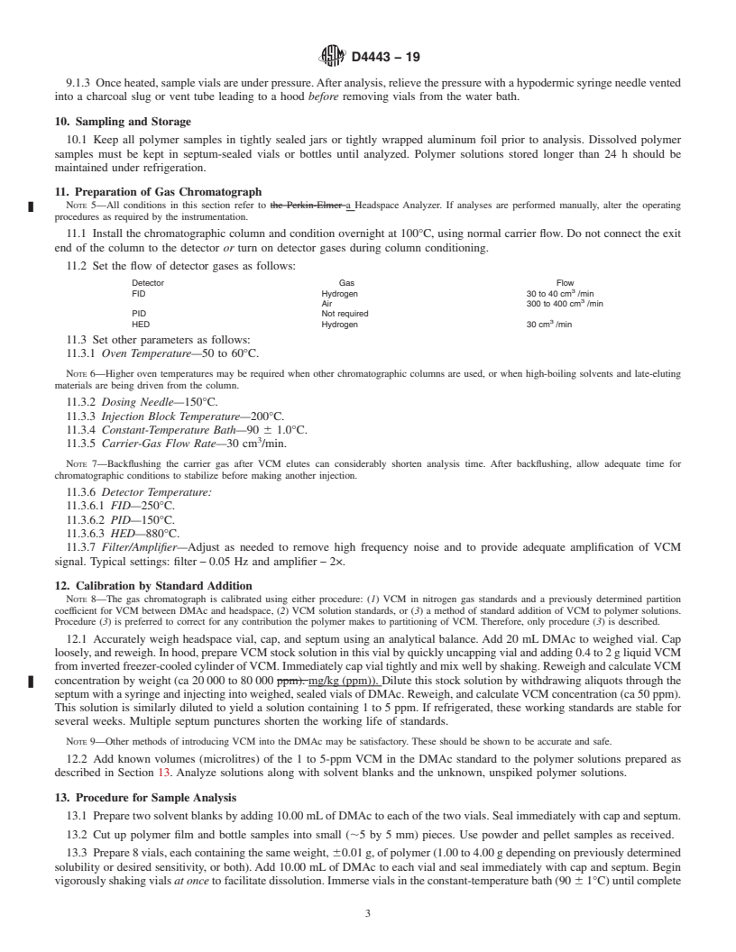 REDLINE ASTM D4443-19 - Standard Test Method for  Determining Residual Vinyl Chloride Monomer Content in PPB  Range in Vinyl Chloride Homo- and Co-Polymers by Headspace Gas Chromatography