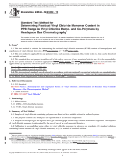 ASTM D4443-19 REDLINE ASTM D4443-19 - Standard Test Method for Determining Residual Vinyl Chloride Monomer Content in PPB Range in Vinyl Chloride Homo- and Co-Polymers by Headspace Gas Chromatography - Page 1 preview