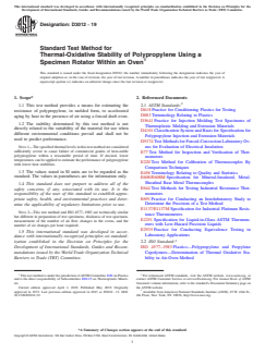 ASTM D3012-19 ASTM D3012-19 - Standard Test Method for Thermal-Oxidative Stability of Polypropylene Using a Specimen Rotator Within an Oven - Page 1 preview