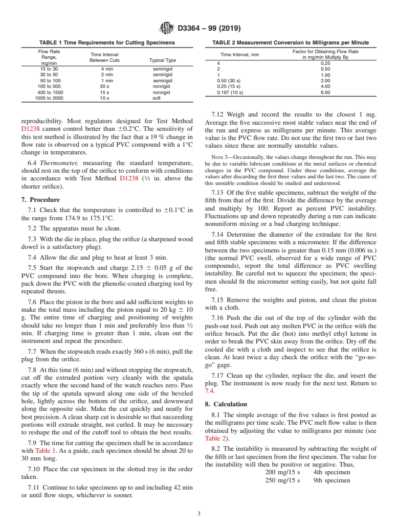 ASTM D3364-99(2019) - Standard Test Method for  Flow Rates for Poly(Vinyl Chloride) with Molecular Structural  Implications