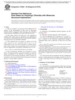 ASTM D3364-99(2019) ASTM D3364-99(2019) - Standard Test Method for Flow Rates for Poly(Vinyl Chloride) with Molecular Structural Implications - Page 1 preview