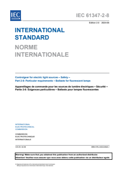 IEC 61347-2-8:2024 IEC 61347-2-8:2024 - Controlgear for electric light sources - Safety - Part 2-8: Particular requirements - Ballasts for fluorescent lamps
Released:5/14/2024
Isbn:9782832288481 - Page 3 preview