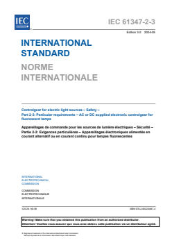 IEC 61347-2-3:2024 - Controlgear for electric light sources - Safety - Part 2-3: Particular requirements - AC or DC supplied electronic controlgear for fluorescent lamps
Released:5/14/2024
Isbn:9782832288474 - Page 3 preview
