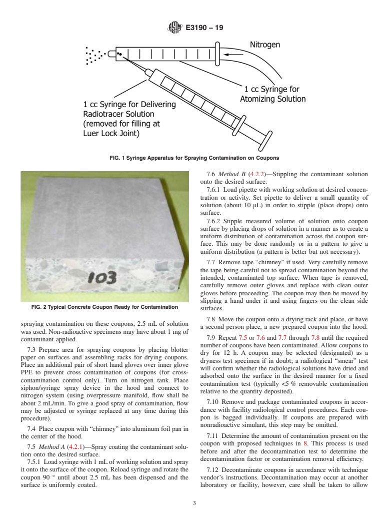 ASTM E3190-19 - Standard Practice for Preparation of Fixed Radiological/Surrogate Contamination on  Porous Test Coupon Surfaces for Evaluation of Decontamination Techniques