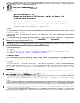 ASTM D2821-19 REDLINE ASTM D2821-19 - Standard Test Method for Measuring the Relative Stiffness of Leather by Means of a Torsional Wire Apparatus - Page 1 preview