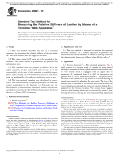 ASTM D2821-19 ASTM D2821-19 - Standard Test Method for Measuring the Relative Stiffness of Leather by Means of a Torsional Wire Apparatus - Page 1 preview