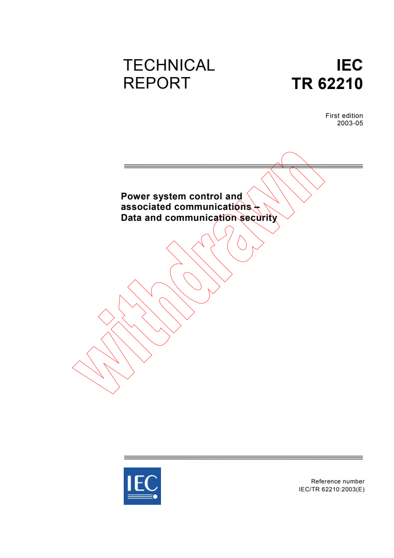 IEC TR 62210:2003 - Power system control and associated communications - Data and communication security
Released:5/9/2003
Isbn:2831870062