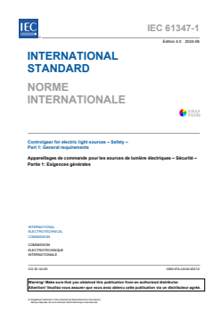 IEC 61347-1:2024 - Controlgear for electric light sources - Safety - Part 1: General requirements
Released:6/14/2024
Isbn:9782832290576 - Page 3 preview