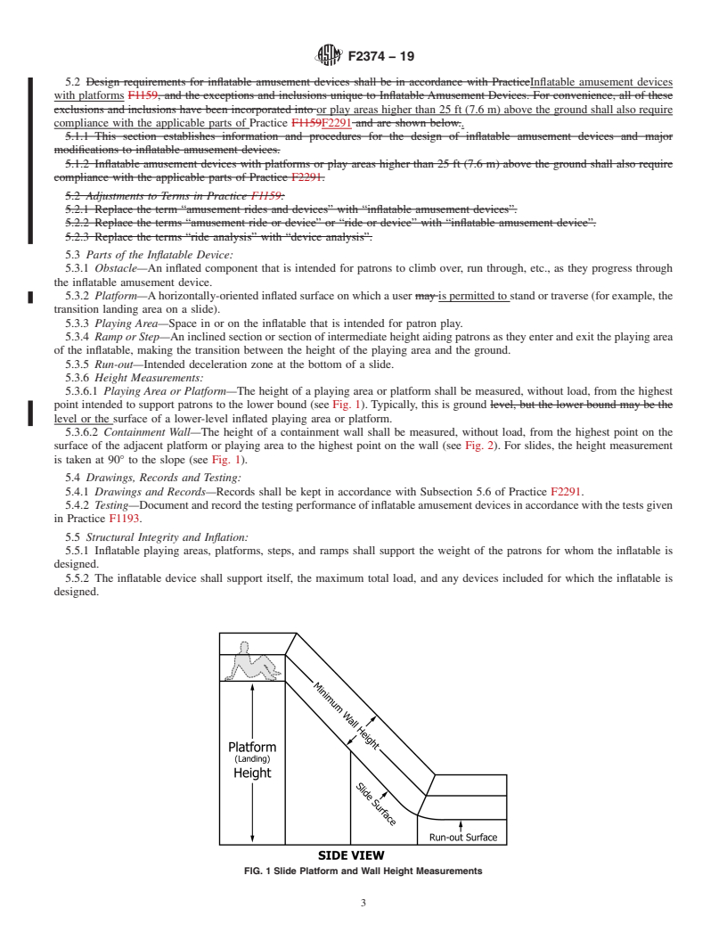 REDLINE ASTM F2374-19 - Standard Practice for  Design, Manufacture, Operation, and Maintenance of Inflatable  Amusement Devices