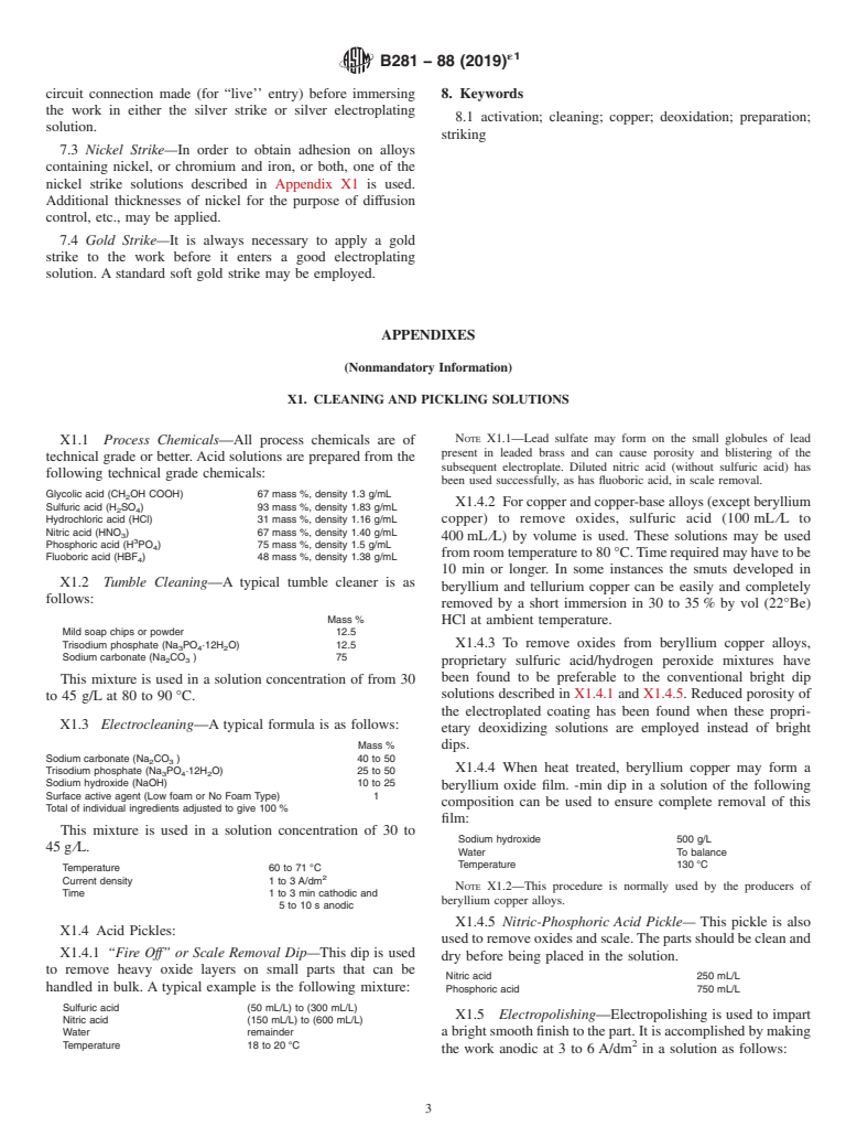 ASTM B281-88(2019)e1 - Standard Practice for  Preparation of Copper and Copper-Base Alloys for Electroplating  and Conversion Coatings