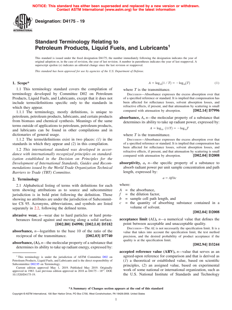 ASTM D4175-19 - Standard Terminology Relating to Petroleum Products, Liquid Fuels, and Lubricants