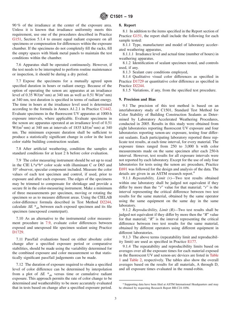 ASTM C1501-19 - Standard Test Method for  Color Stability of Building Construction Sealants as Determined  by Laboratory Accelerated Weathering Procedures