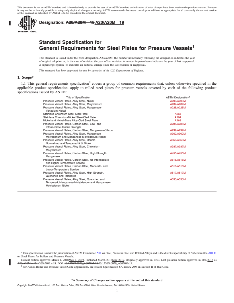 REDLINE ASTM A20/A20M-19 - Standard Specification for  General Requirements for Steel Plates for Pressure Vessels