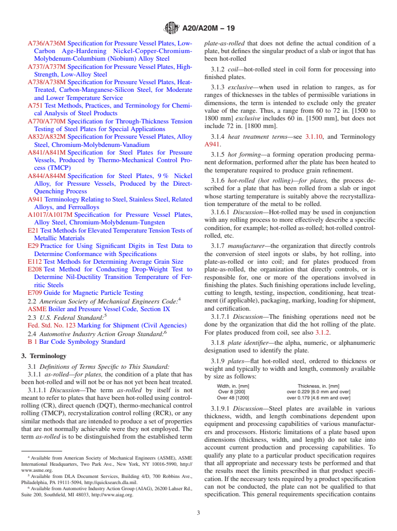 ASTM A20/A20M-19 - Standard Specification for  General Requirements for Steel Plates for Pressure Vessels