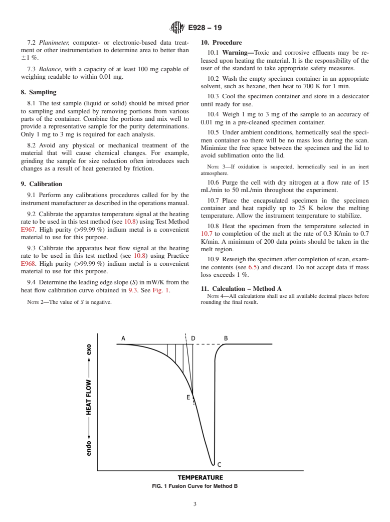ASTM E928-19 - Standard Test Method for  Purity by Differential Scanning Calorimetry