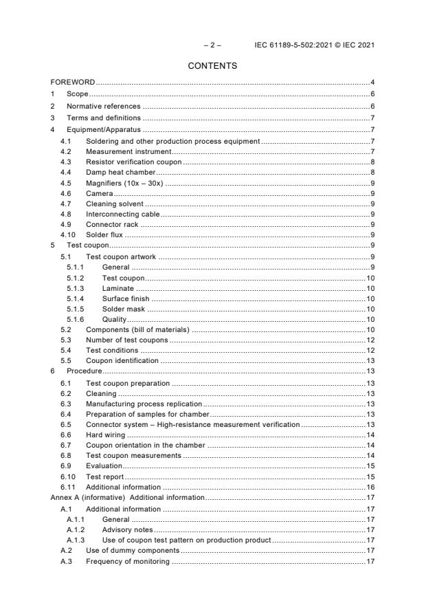 IEC 61189-5-502:2021 IEC 61189-5-502:2021 - Test methods for electrical materials, printed board and other interconnection structures and assemblies - Part 5-502: General test methods for materials and assemblies - Surface Insulation Resistance (SIR) testing of assemblies - Page 4 preview