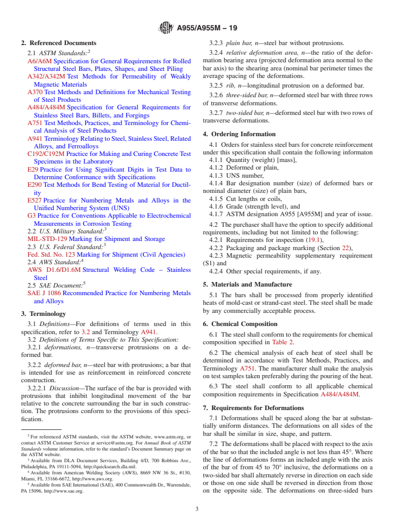 ASTM A955/A955M-19 - Standard Specification for  Deformed and Plain Stainless Steel Bars for Concrete Reinforcement