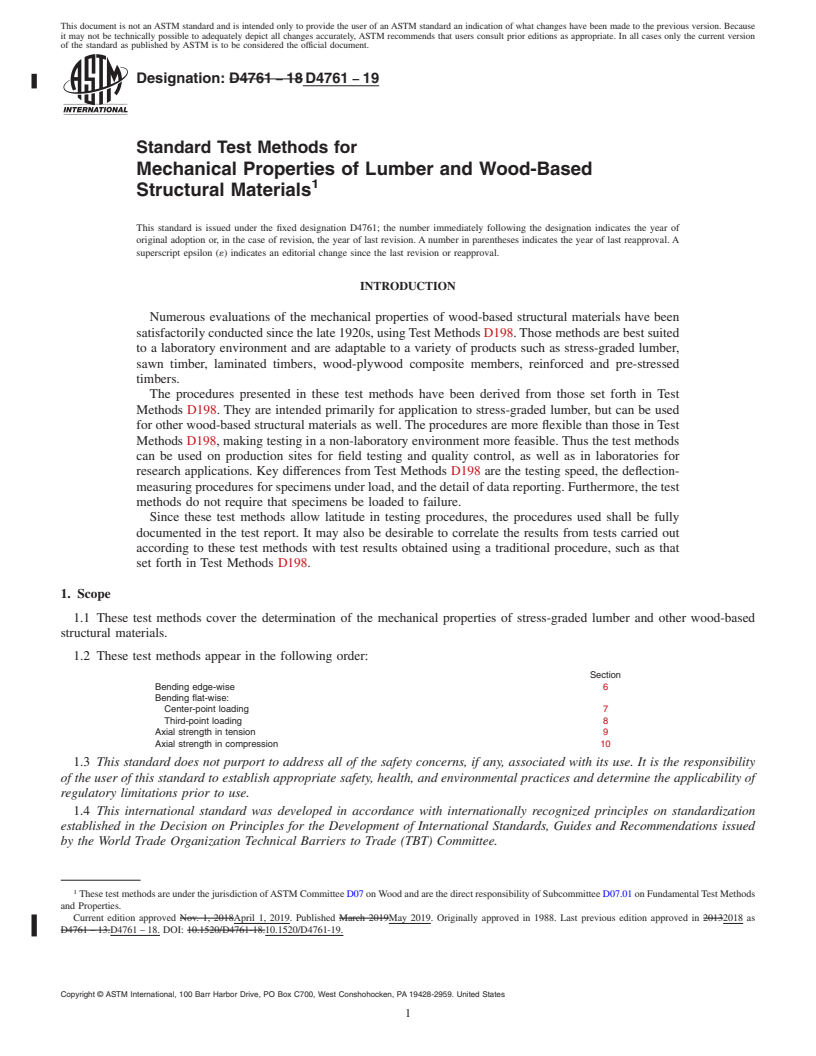 REDLINE ASTM D4761-19 - Standard Test Methods for Mechanical Properties of Lumber and Wood-Based Structural Materials