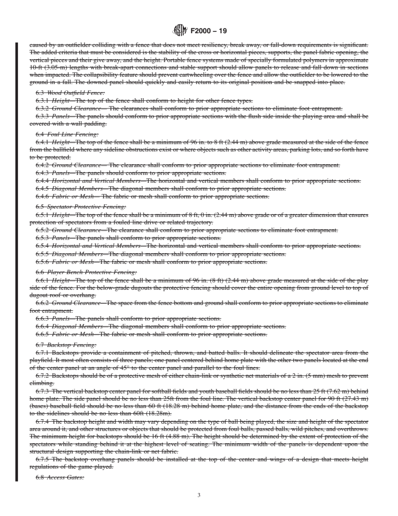 REDLINE ASTM F2000-19 - Standard Safety Performance Specification for Fences for Baseball and Softball Fields