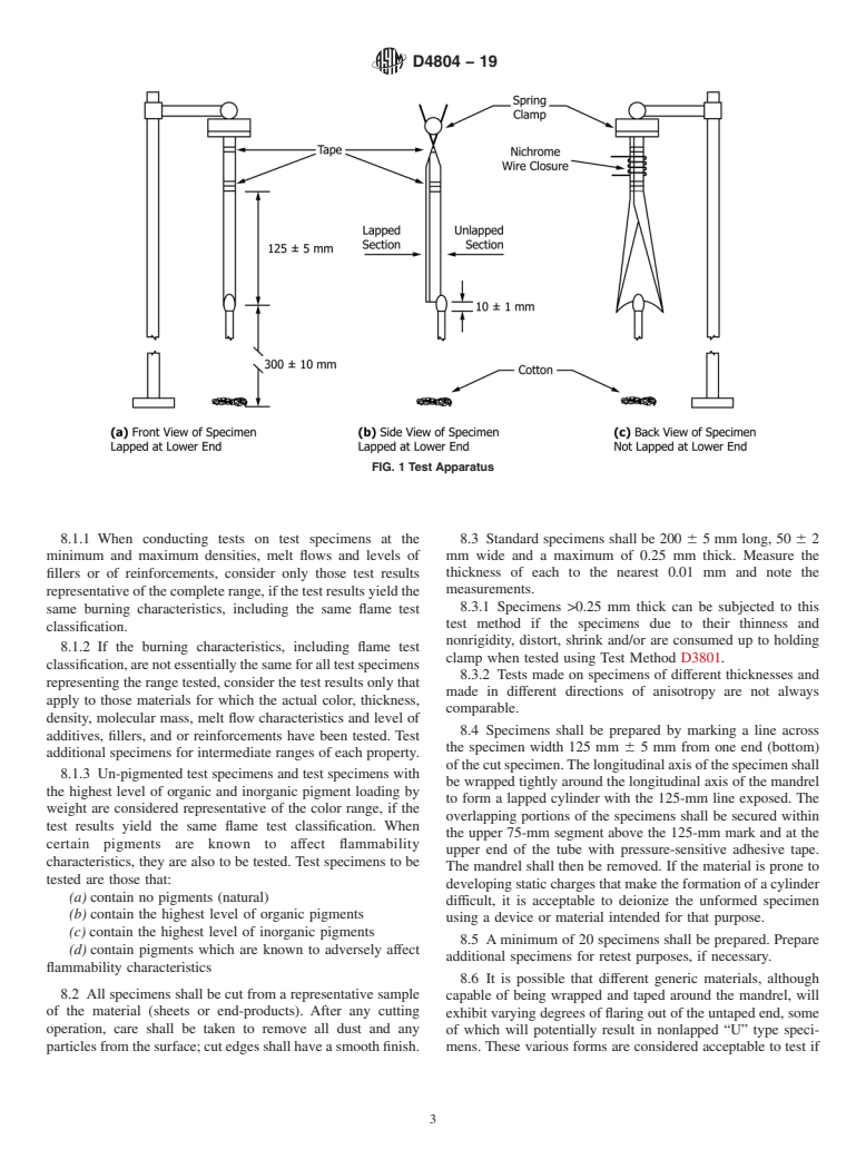 ASTM D4804-19 - Standard Test Method for  Determining the Flammability Characteristics of Nonrigid Solid  Plastics