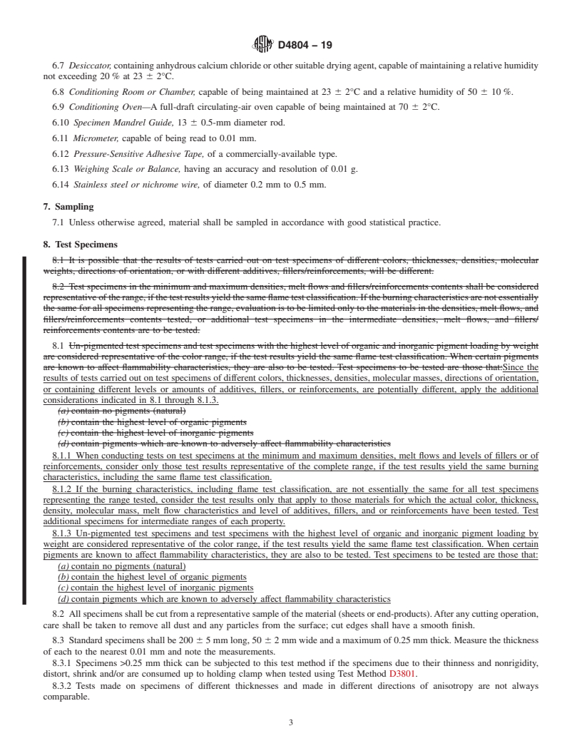 REDLINE ASTM D4804-19 - Standard Test Method for  Determining the Flammability Characteristics of Nonrigid Solid  Plastics