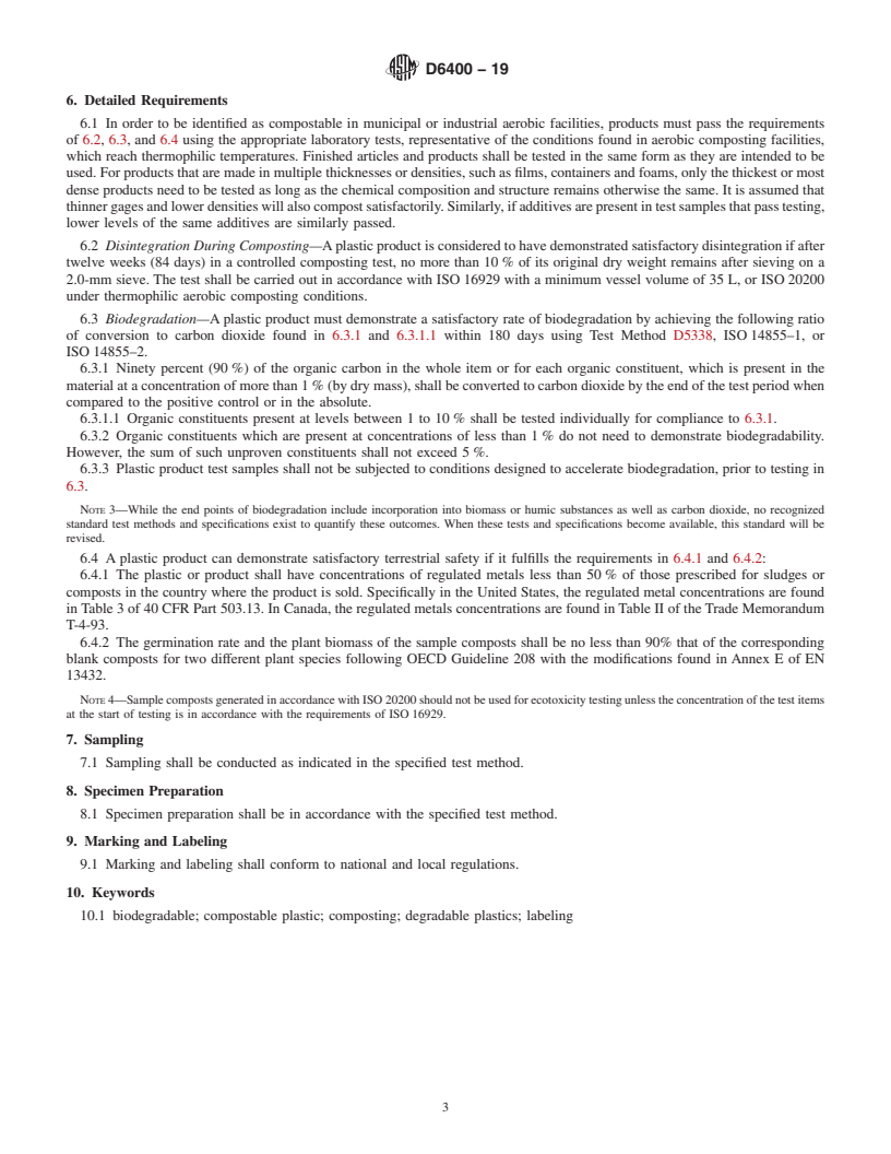 REDLINE ASTM D6400-19 - Standard Specification for  Labeling of Plastics Designed to be Aerobically Composted in  Municipal or Industrial Facilities