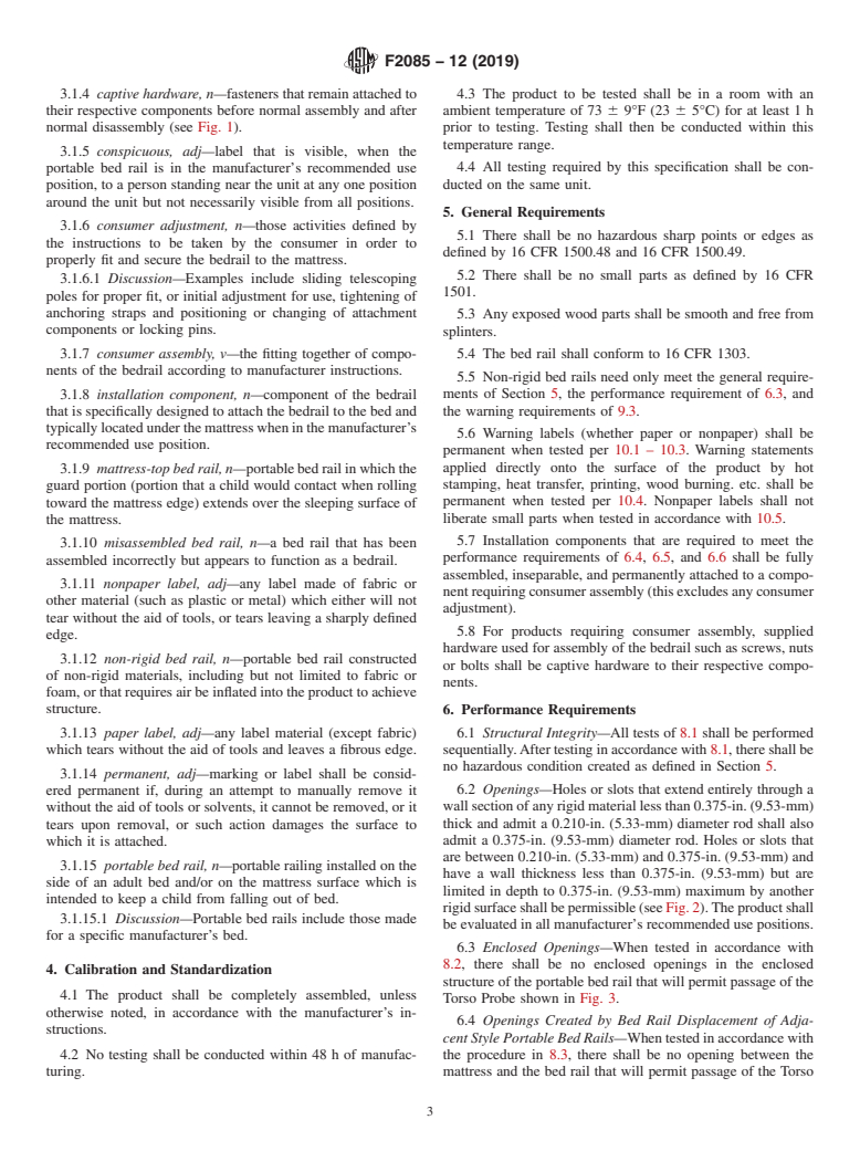 ASTM F2085-12(2019) - Standard Consumer Safety Specification for Portable Bed Rails