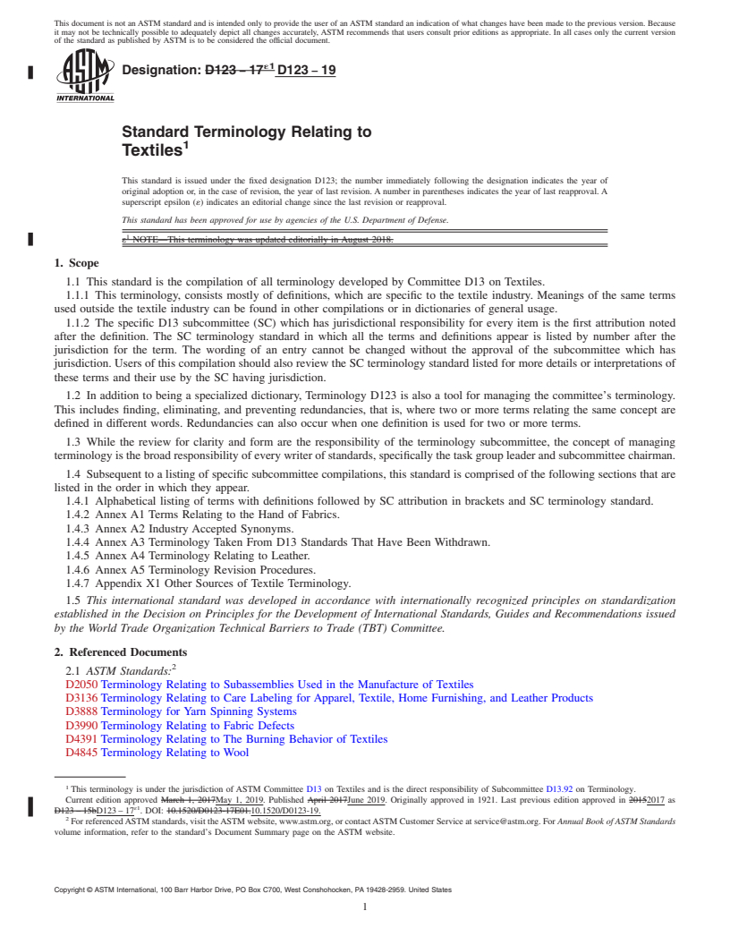 REDLINE ASTM D123-19 - Standard Terminology Relating to  Textiles