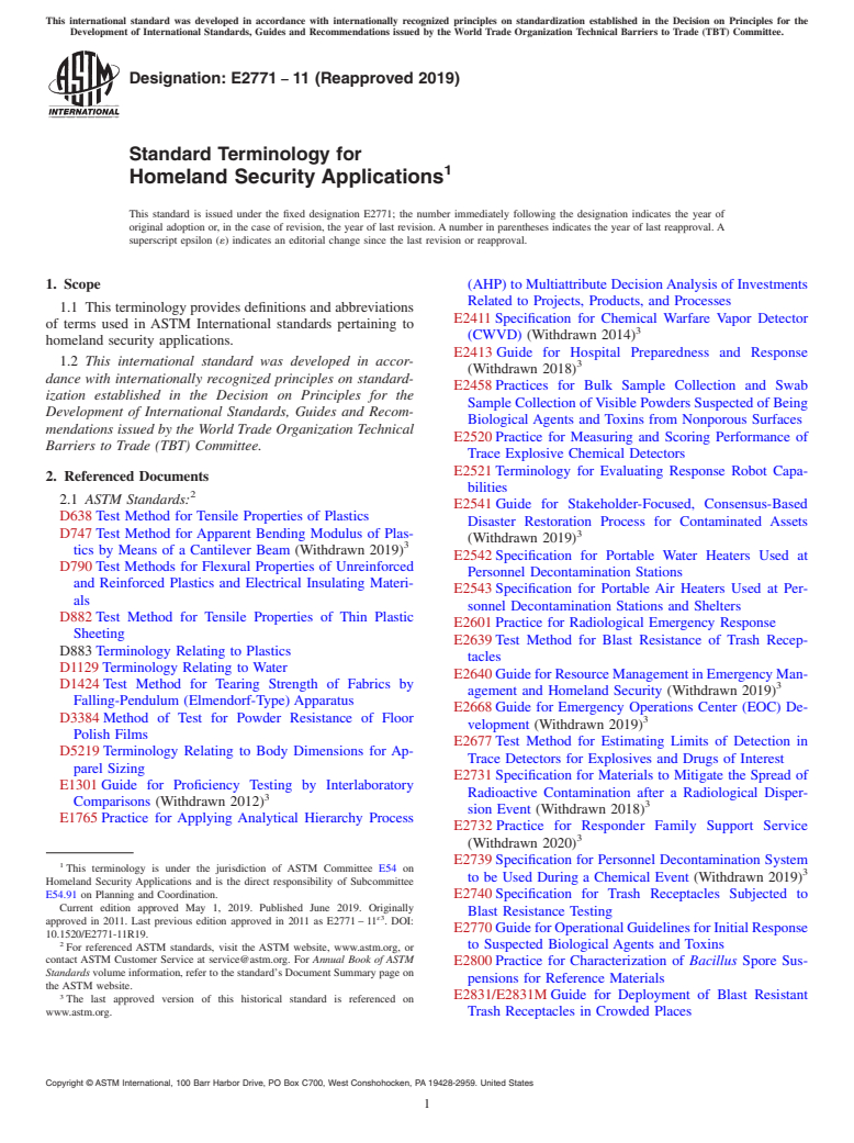 ASTM E2771-11(2019) - Standard Terminology for  Homeland Security Applications