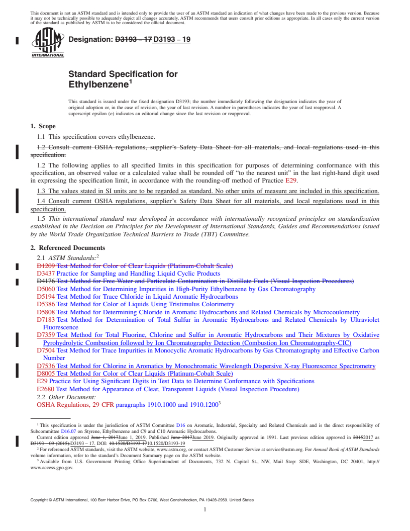 REDLINE ASTM D3193-19 - Standard Specification for Ethylbenzene