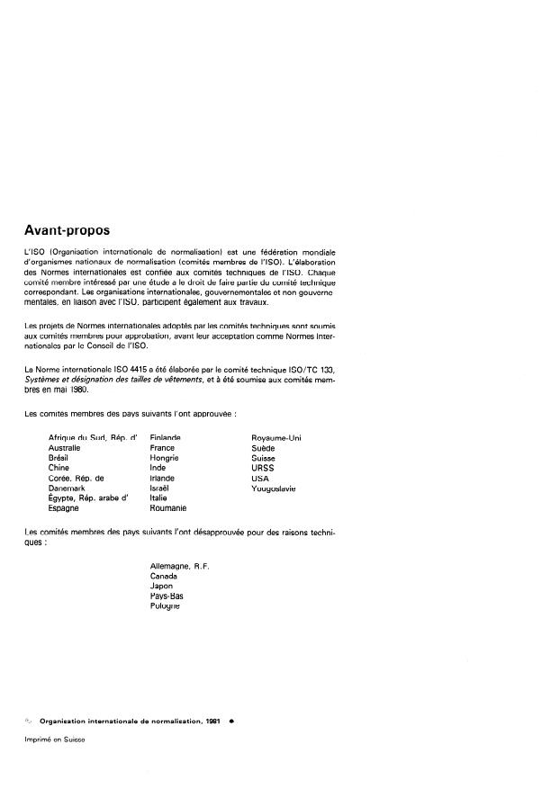 ISO 4415:1981 ISO 4415:1981 - Désignation des tailles de vetements -- Sous-vetements, vetements de nuit et chemises pour hommes et garçons - Page 2 preview