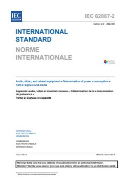 IEC 62087-2:2023 - Audio, video, and related equipment - Determination of power consumption - Part 2: Signals and media
Released:2/17/2023
Isbn:9782832264898 - Page 3 preview