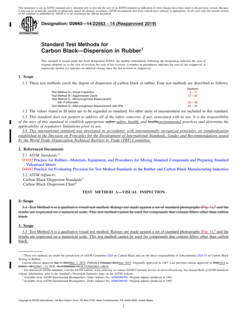 REDLINE ASTM D2663-14(2019) - Standard Test Methods for  Carbon Black&#x2014;Dispersion in Rubber